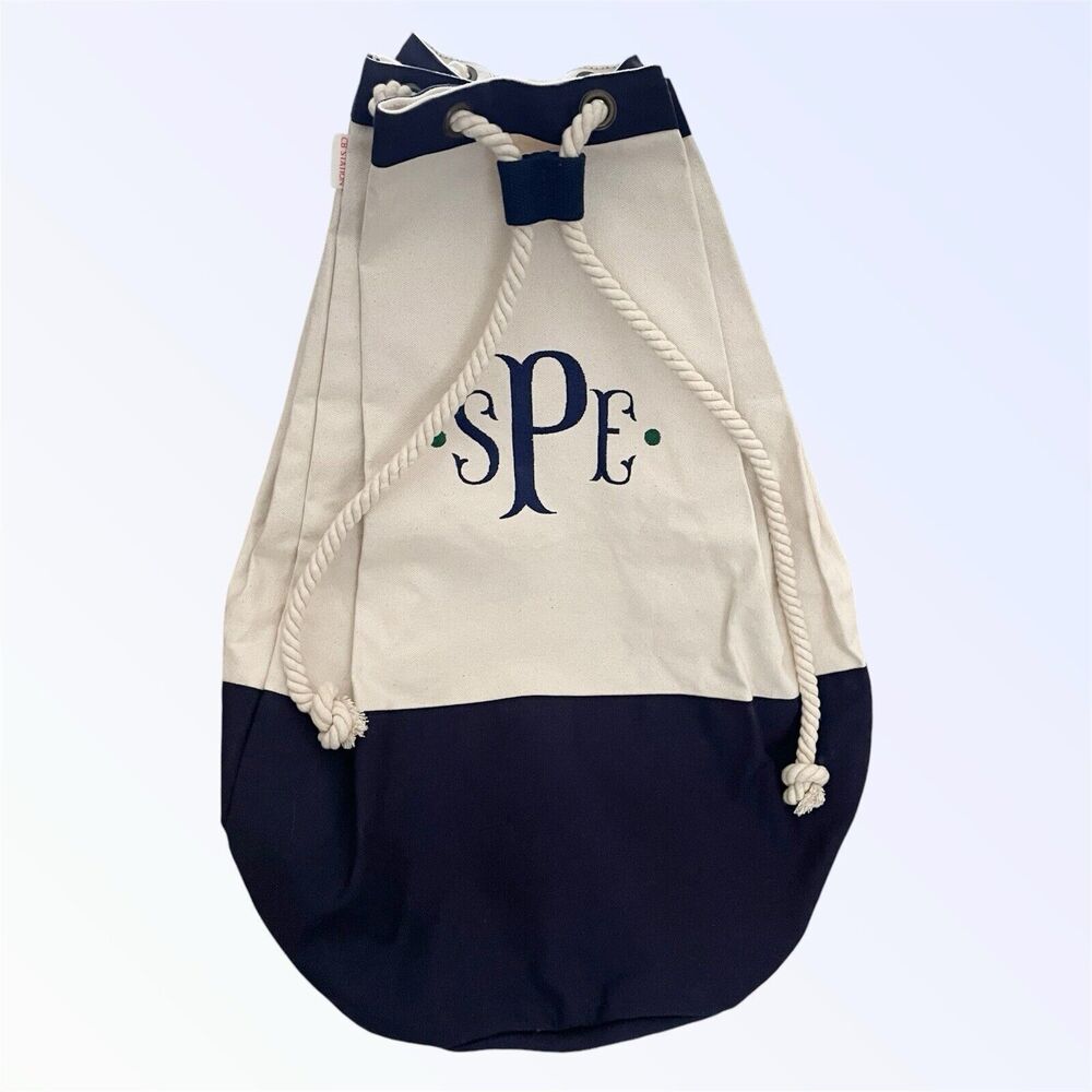 Canvas XL Drawstring Backpack Hand Crafted Bag Carry On Monogram Embroidered